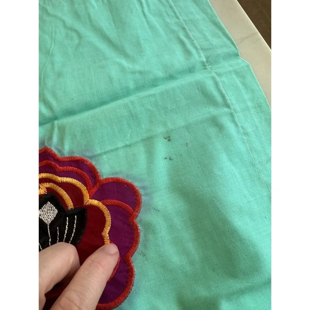 Handmade Indian Applique Cotton Bedspread 84x94 2 Pillowcases Floral Boho